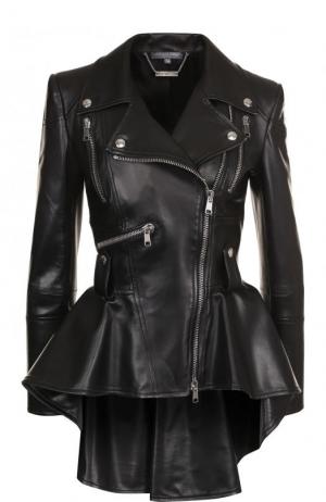 Приталенная кожаная куртка с удлиненной спинкой Alexander McQueen. Цвет: черный