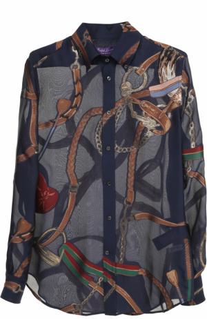 Шелковая полупрозрачная блуза с принтом Ralph Lauren. Цвет: синий