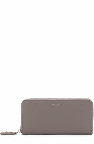 Кожаное портмоне на молнии с логотипом бренда Saint Laurent. Цвет: серый