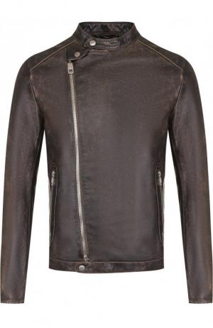 Кожаная куртка с косой молнией Dolce & Gabbana. Цвет: темно-коричневый