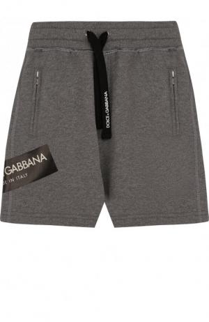 Хлопковые шорты с логотипом бренда и поясом на кулиске Dolce & Gabbana. Цвет: серый