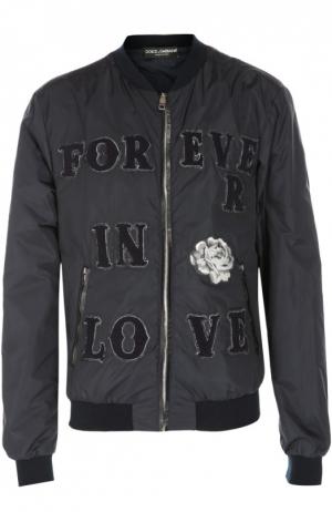 Куртка-бомбер с нашивками Dolce & Gabbana. Цвет: темно-синий