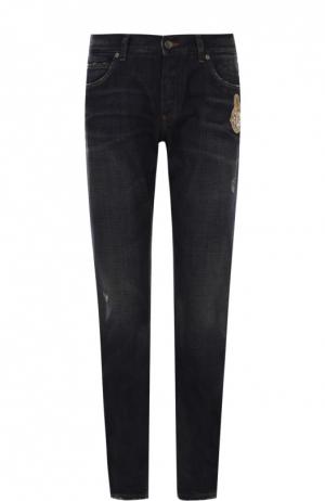 Зауженные джинсы с потертостями и вышивкой Dolce & Gabbana. Цвет: синий