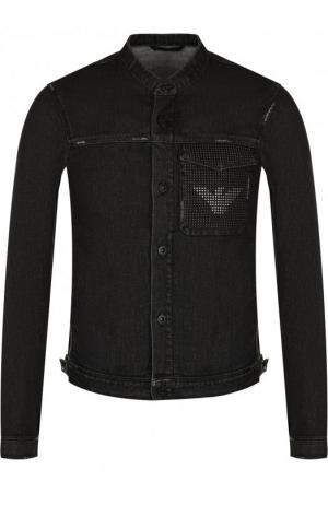 Джинсовая куртка с воротником-стойкой Emporio Armani. Цвет: черный