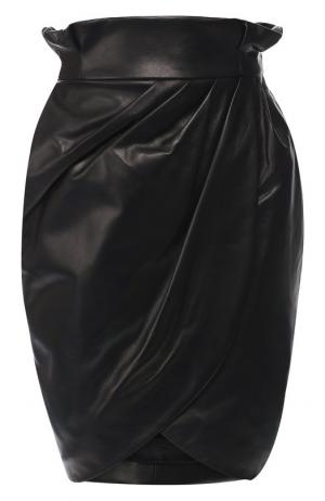 Кожаная мини-юбка с завышенной талией Versace. Цвет: черный