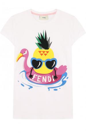 Хлопковая футболка с принтом Fendi. Цвет: белый