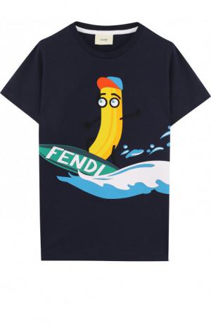 Хлопковая футболка с принтом Fendi. Цвет: синий