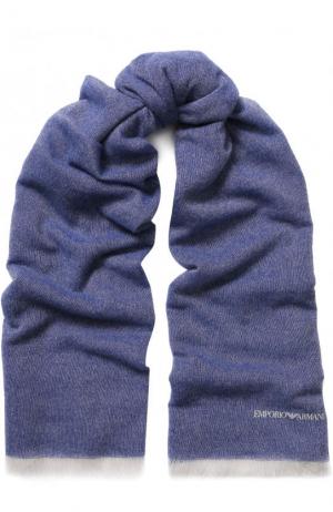 Кашемировый шарф с бахромой Emporio Armani. Цвет: синий