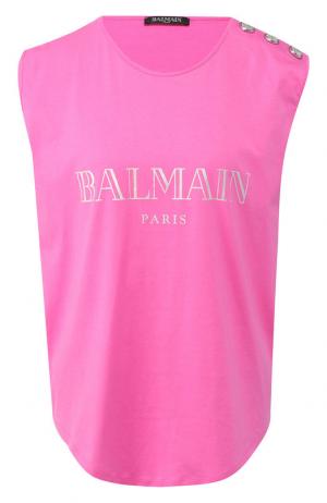 Хлопковый топ с логотипом бренда Balmain. Цвет: розовый