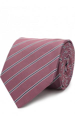 Шелковый галстук в полоску HUGO. Цвет: розовый