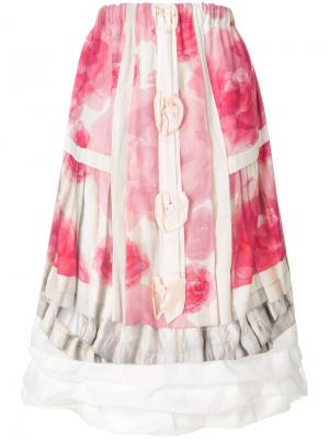 Многослойная юбка-миди с цветочным принтом Comme Des Garçons. Цвет: розовый и фиолетовый