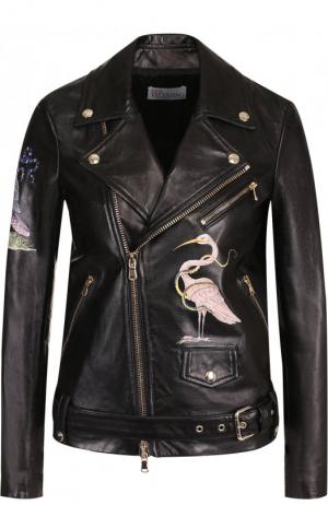 Кожаная куртка с поясом и декоративной вышивкой REDVALENTINO. Цвет: черный
