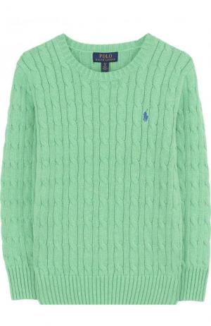 Хлопковый пуловер фактурной вязки Polo Ralph Lauren. Цвет: зеленый