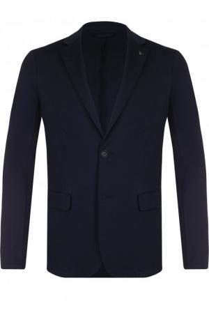 Однобортный хлопковый пиджак Emporio Armani. Цвет: темно-синий