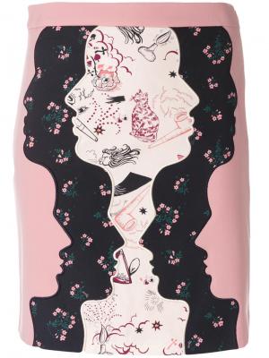 Мини-юбка с принтом Vivetta. Цвет: розовый и фиолетовый
