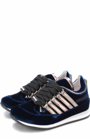 Бархатные кроссовки с металлизированной отделкой Dsquared2. Цвет: синий