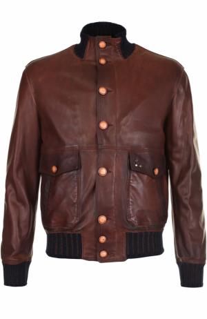 Кожаная куртка с накладными карманами Delan. Цвет: темно-коричневый
