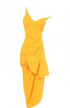 Однотонное платье-миди асимметричного кроя Jacquemus. Цвет: желтый