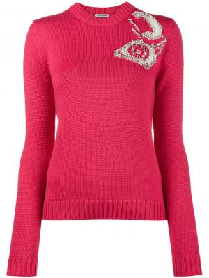 Трикотажный свитер с узором интарсия Miu. Цвет: розовый и фиолетовый