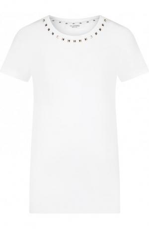 Хлопковая футболка с круглым вырезом и декоративной отделкой Valentino. Цвет: белый