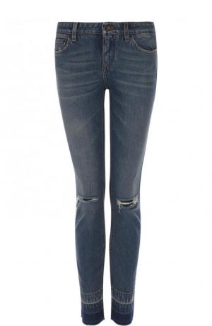 Укороченные джинсы прямого кроя с потертостями Dolce & Gabbana. Цвет: синий