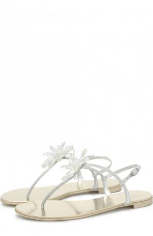 Кожаные сандалии с цветочной аппликацией Giuseppe Zanotti Design. Цвет: серебряный