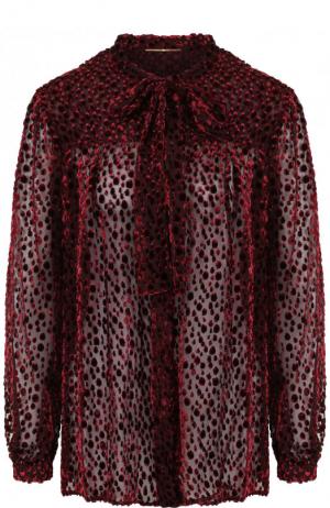 Полупрозрачная блуза с принтом и воротником аскот Saint Laurent. Цвет: бордовый