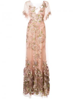 Длинное платье с цветочным мотивом Marchesa Notte. Цвет: розовый и фиолетовый