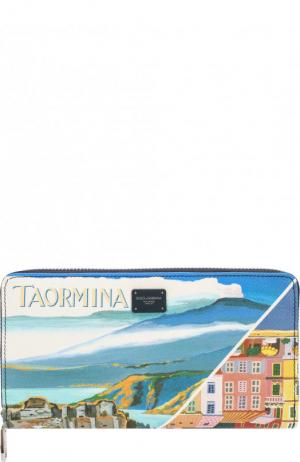 Кожаное портмоне на молнии с принтом Dolce & Gabbana. Цвет: синий
