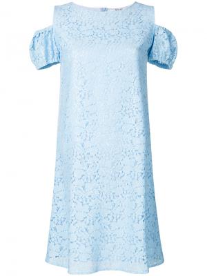 Платье с вышивкой и открытыми плечами Blugirl. Цвет: синий