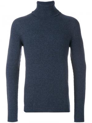 Трикотажный свитер с отворотной горловиной Roberto Collina. Цвет: синий