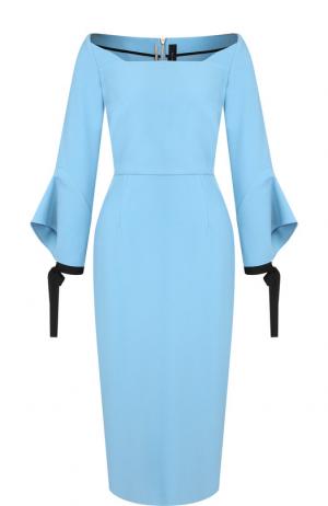 Приталенное платье-миди с расклешенными рукавами Roland Mouret. Цвет: голубой