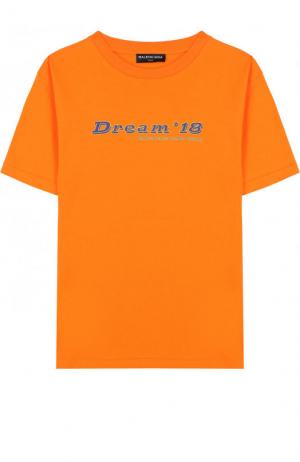 Хлопковая футболка с надписью Balenciaga. Цвет: оранжевый