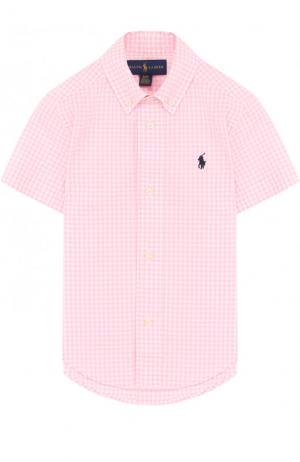 Хлопковая рубашка в клетку и воротником button down Polo Ralph Lauren. Цвет: розовый