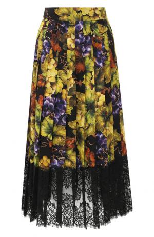 Шелковая юбка в складку с принтом Dolce & Gabbana. Цвет: желтый