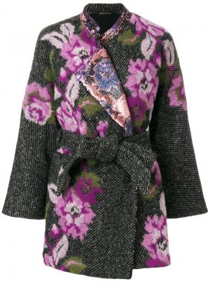 Пальто-накидка с цветочным рисунком Ermanno Gallamini. Цвет: серый