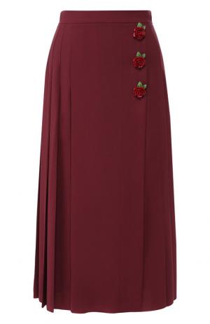 Шерстяная юбка-миди со складками и декоративной отделкой Dolce & Gabbana. Цвет: сиреневый