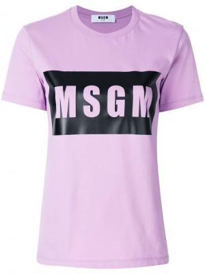 Футболка с принтом-логотипом MSGM. Цвет: розовый и фиолетовый