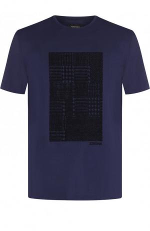 Хлопковая футболка с принтом Z Zegna. Цвет: темно-синий