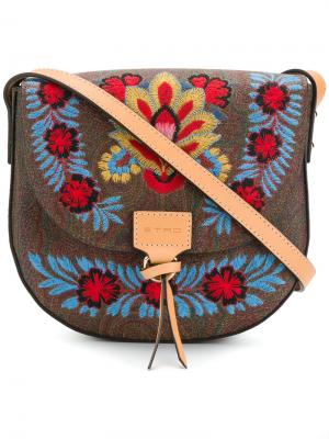 Полукруглая сумка с цветочной вышивкой Etro. Цвет: коричневый