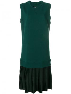 Платье-свитер с плиссированной юбкой Mm6 Maison Margiela. Цвет: зелёный
