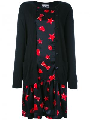 Платье с принтом сердец и кардиганом Moschino. Цвет: чёрный