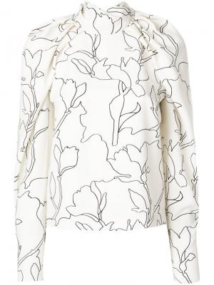Присборенная блузка с цветочным принтом Carven. Цвет: белый