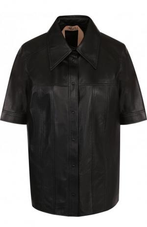 Однотонная кожаная блуза с коротким рукавом No. 21. Цвет: черный