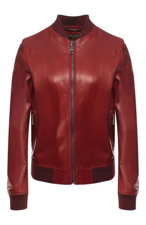 Однотонная кожаная куртка Dolce & Gabbana. Цвет: бордовый