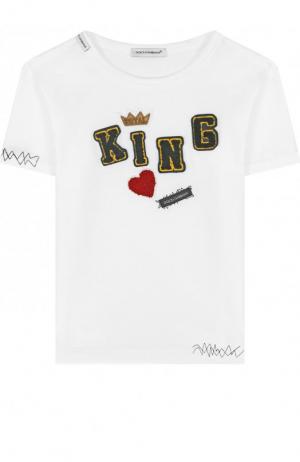 Хлопковая футболка с нашивками Dolce & Gabbana. Цвет: белый