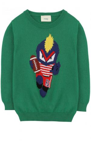 Хлопковый пуловер с принтом Fendi. Цвет: зеленый