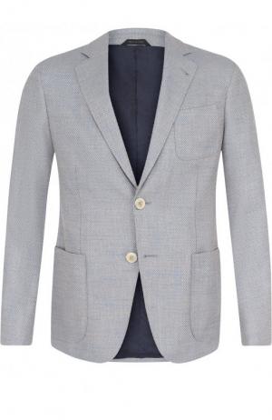 Однобортный хлопковый пиджак Giorgio Armani. Цвет: голубой