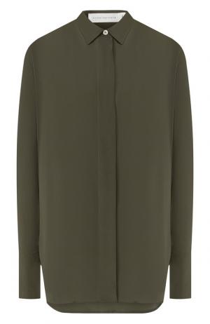 Однотонная шелковая блуза Victoria Beckham. Цвет: зеленый