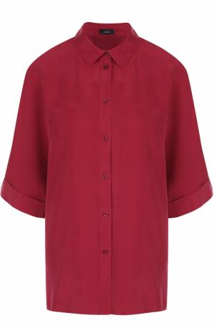 Шелковая блуза прямого кроя с укороченным рукавом Joseph. Цвет: малиновый